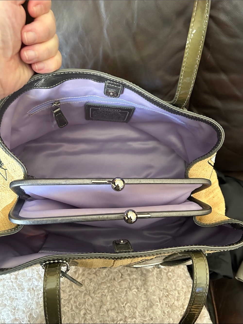 Coach Straw Floral Appliqué Tote with Olive Trim - Picture 3 of 5